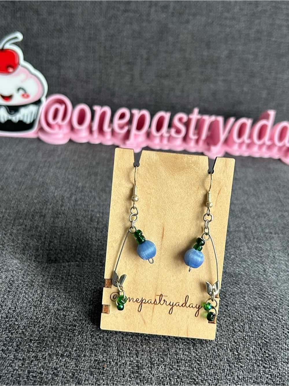 Handcrafted Safety Pin Earrings with Colorful Beads, Silver, Blue, Green - Picture 13 of 15